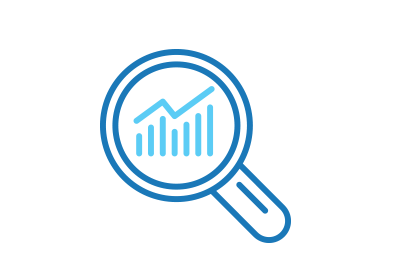 magnifying glass over ascending bar chart