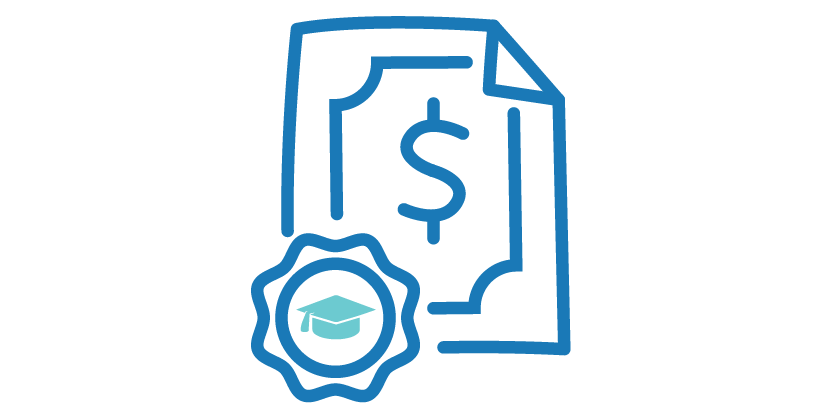 paper with dollar sign and grad cap