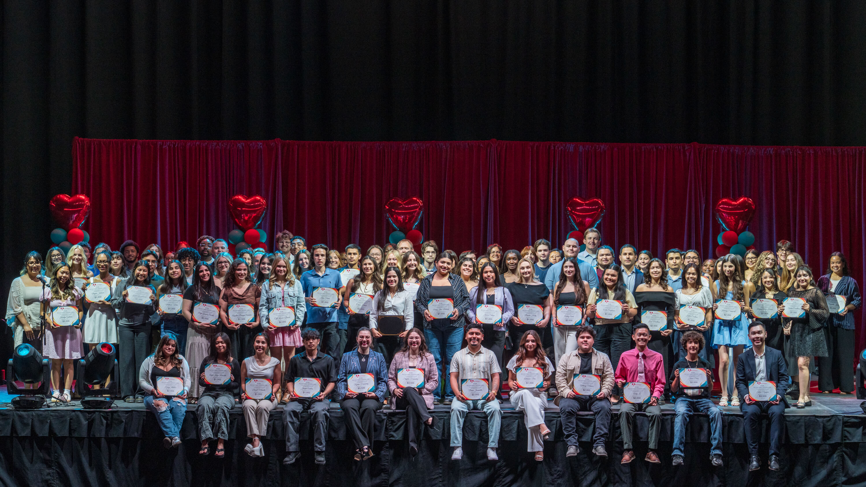 2026 ArrowHeart Scholarship recipients gathered on stage at the Scholarship Awards Ceremony